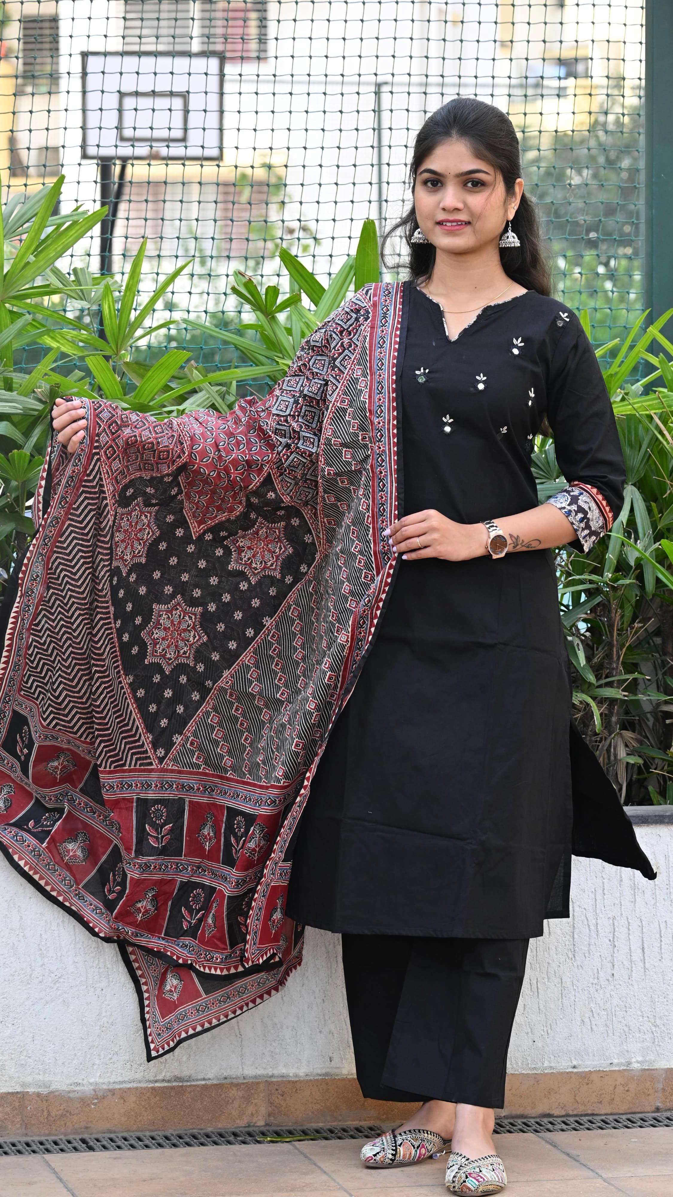Cotton Black Kurti Set