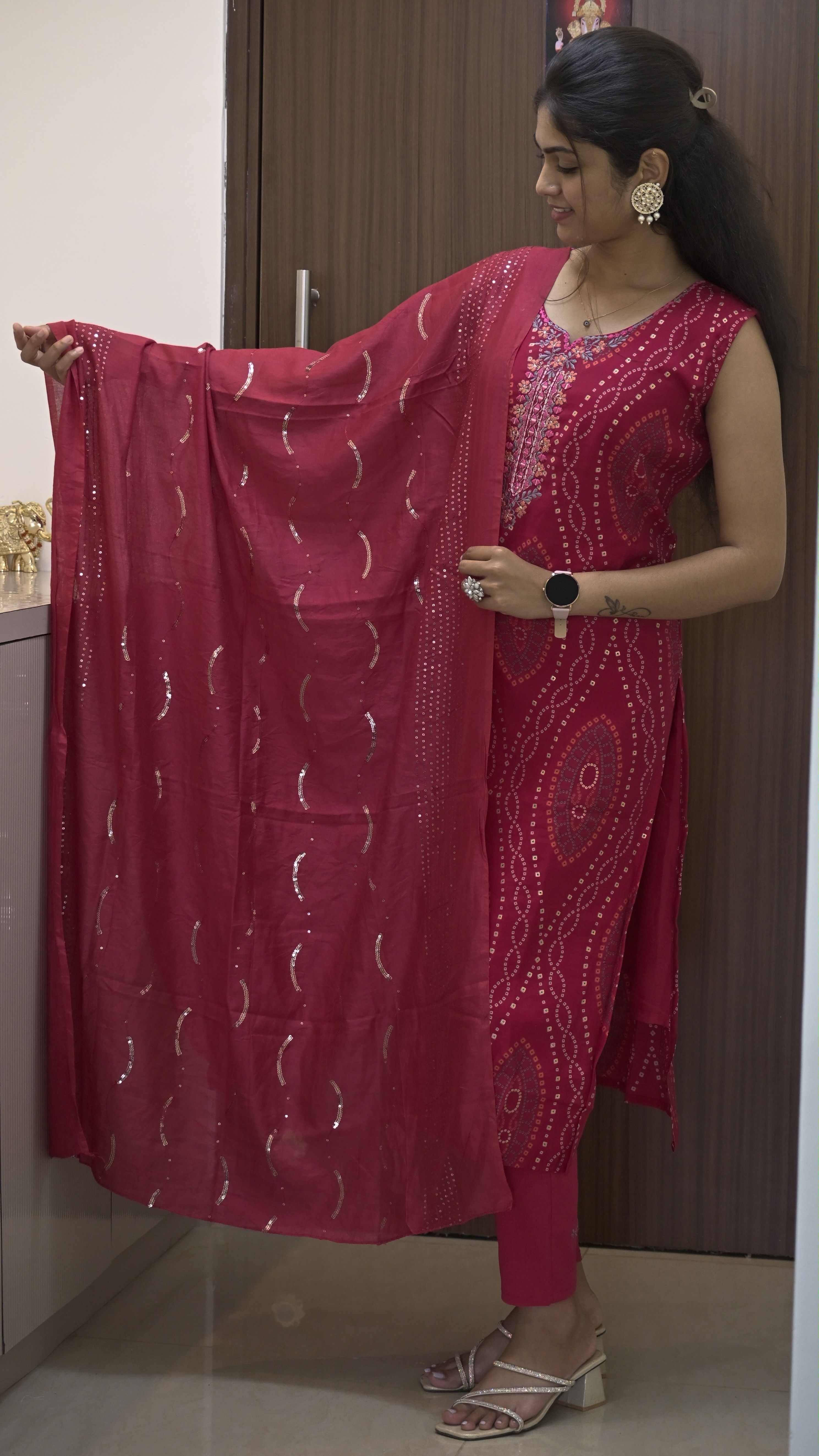 Premium Bandani Silk Suit - Pink